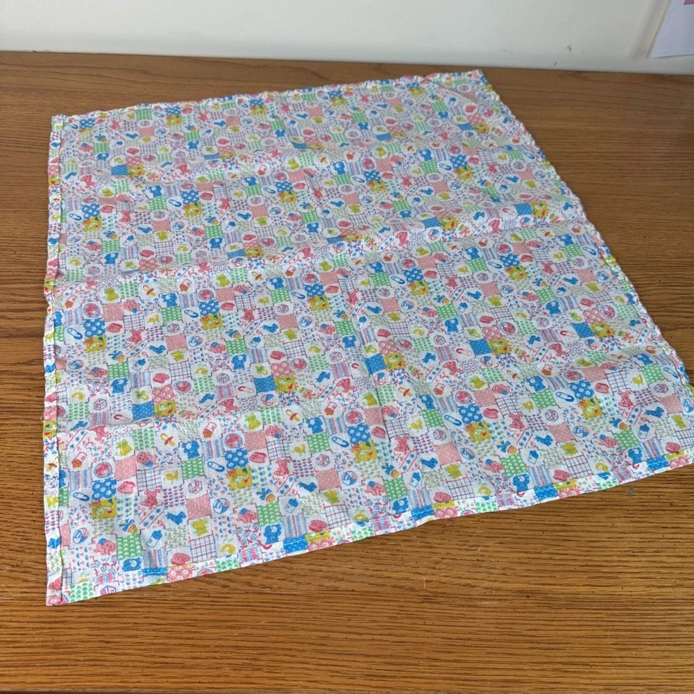 Vintage Nursery Patchwork Print Baby Blanket Receiving Cloth Pastel Kitsch 21x20